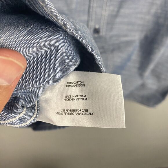 NEW Woolrich Size XL Mens Button Up Chambray Shirt Short Sleeve Blue Pockets - Picture 8 of 9